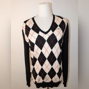 Lacoste Argyle V-Neck 100% Wool Sweater